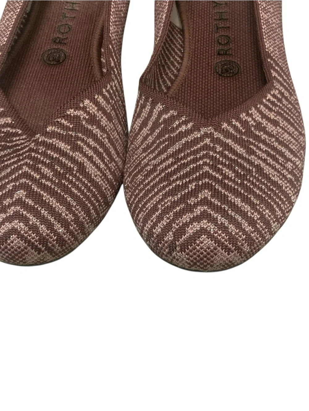 Rothy's Desert Metallic Rose Pink Round Toe Knit Flats Shoes Slip On